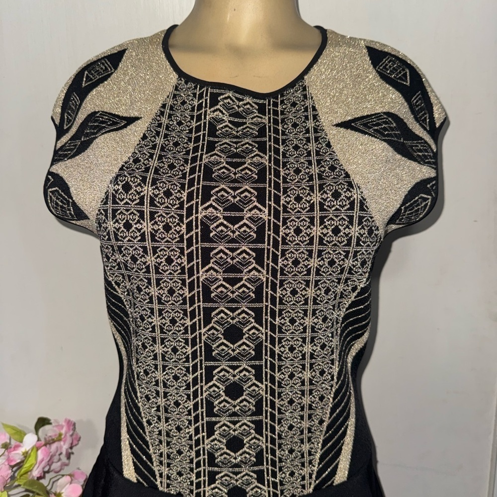 Ted Baker Black and gold Patterned Mini Dress - Picture 4 of 12